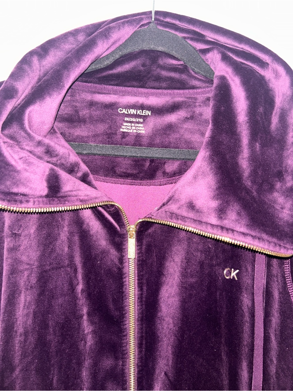 Women’s Calvin Klein Velvet Zip-Front Bomber Jacket - Deep Purple